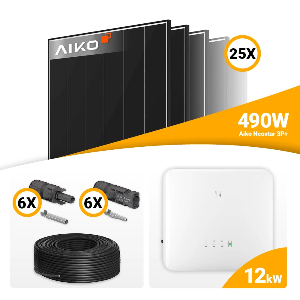 Complete PV-set van 12 kWp – AIKO 490W & GoodWe GW12K-ET-20 met opslag