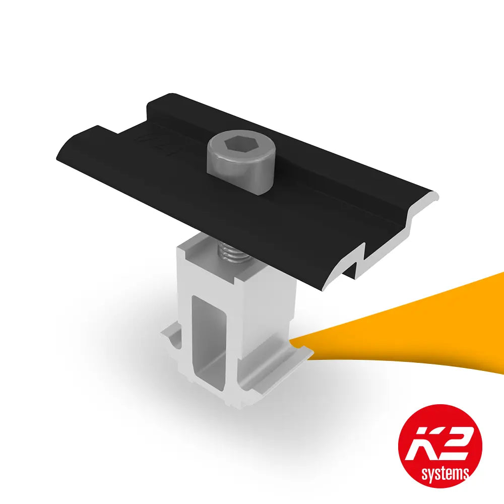 K2 DomeClamp module middle clamp 30-50 mm, black anodized (2004558) for solar mounting systems.   
