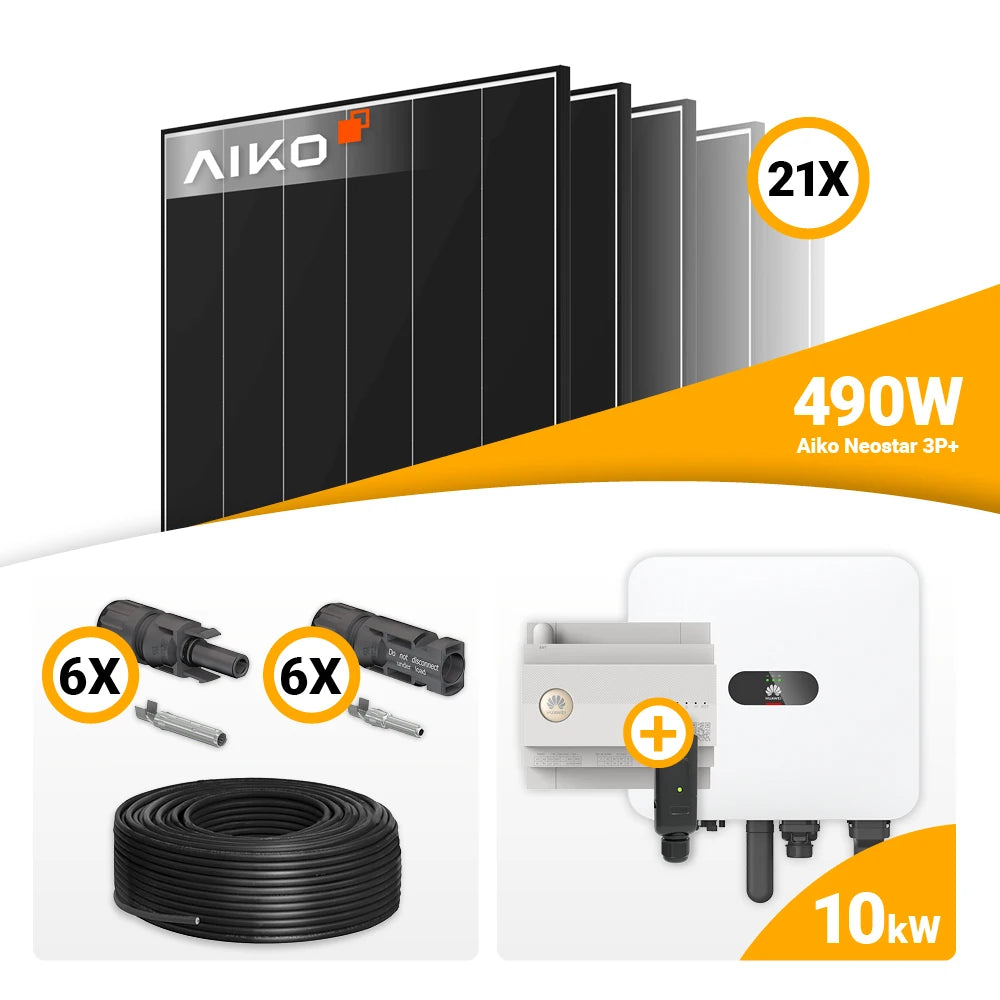 Zonnepanelen set 10 kWp 21x AIKO 490W Black Frame + Huawei MAP0 kopen bij solago.nl