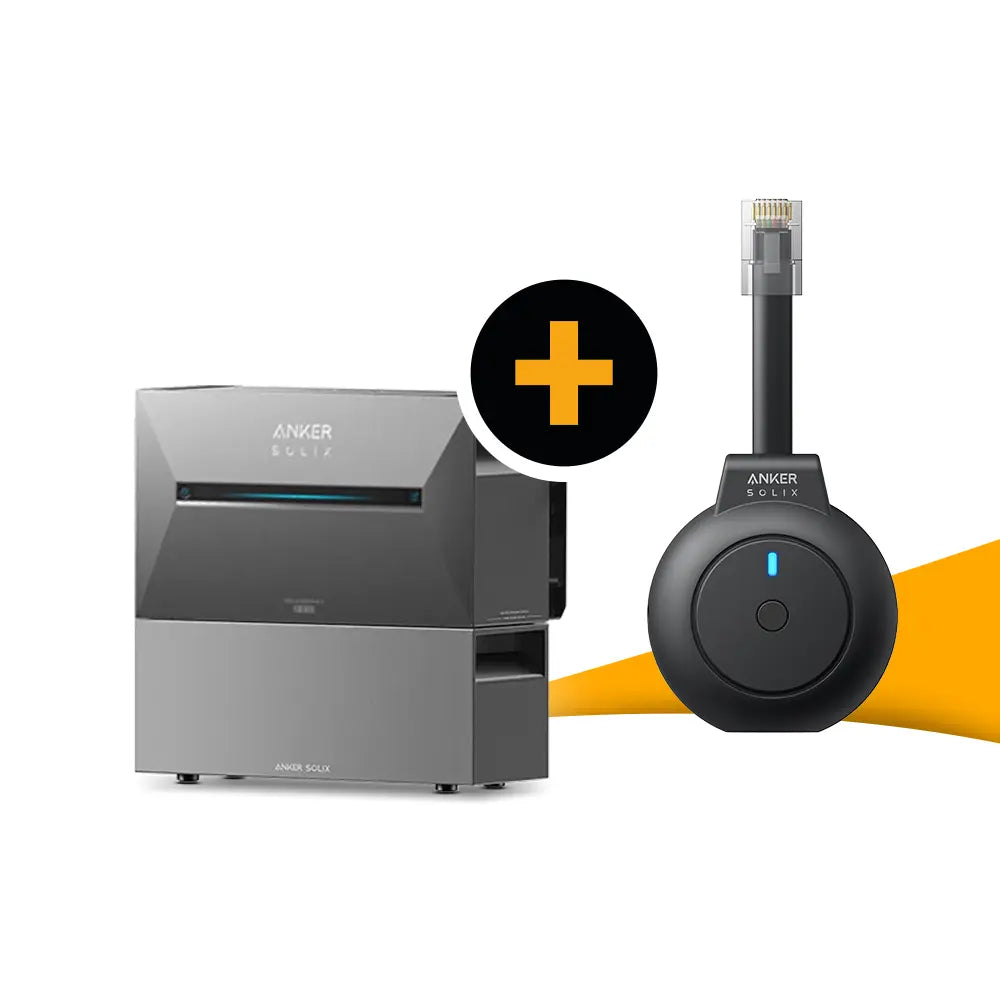 Anker SOLIX Solarbank 3 E2700 Pro incl. P1-meter, uitbreidbare batterijopslag, oranje podium, witte achtergrond.