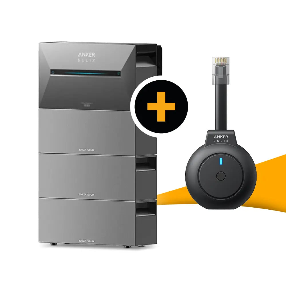 Anker SOLIX Solarbank 3 E2700 Pro met P1 Meter, opslaguitbreiding voor zonnepanelen, oranje podium, witte achtergrond.