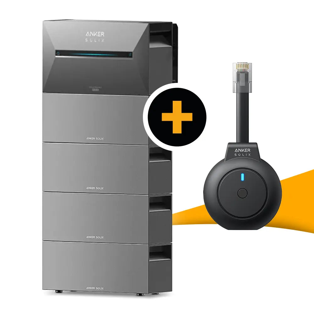 Anker SOLIX Solarbank 3 E2700 Pro incl P1-meter, uitbreidbare energieopslag, oranje podium, witte achtergrond.