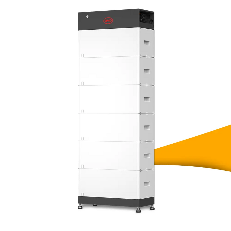 BYD HVM+ 16.6 Battery-Box opslagsysteem kopen bij solago.nl – product op wit met oranje podium