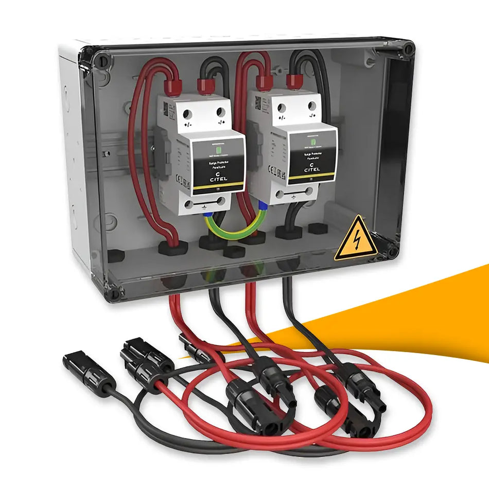 Citel CiPlug2-DP6-1-XS generator aansluitbox kopen bij solago.nl – kast op witte achtergrond met oranje podium