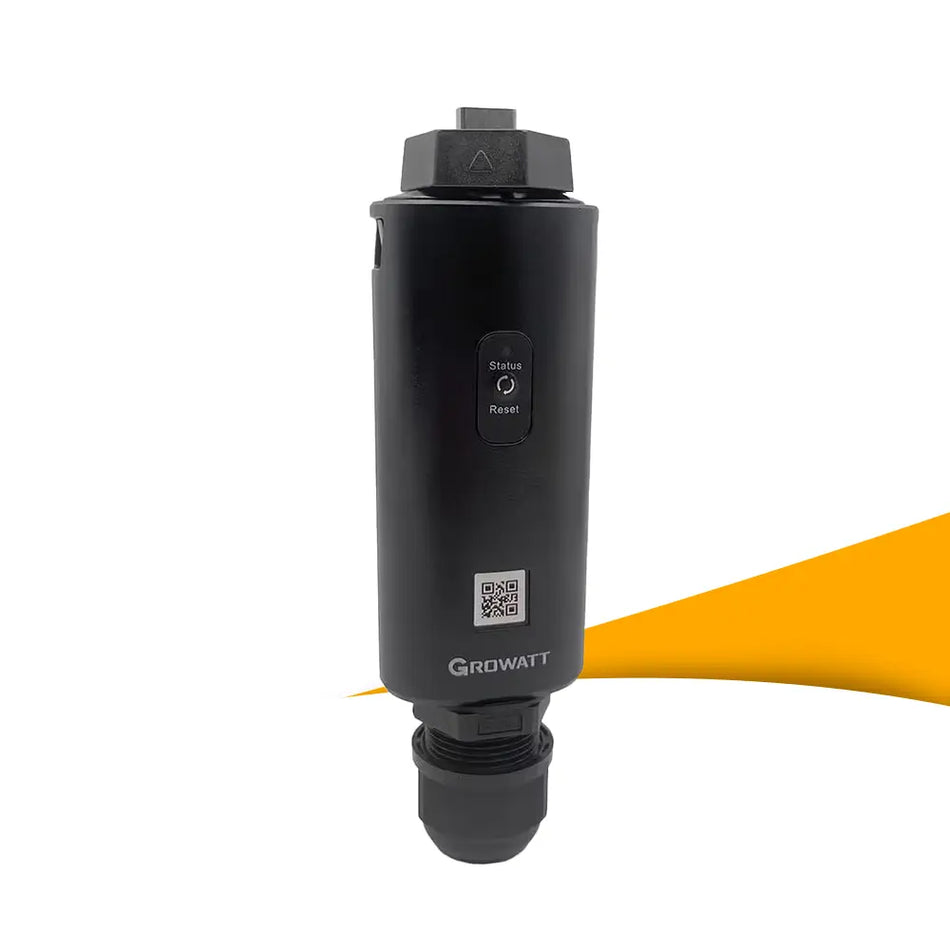 Growatt ShineWiLan-X2 monitoring module kopen bij solago.nl, WiFi-LAN datalogger voor PV systemen op witte achtergrond met oranje podium productfoto