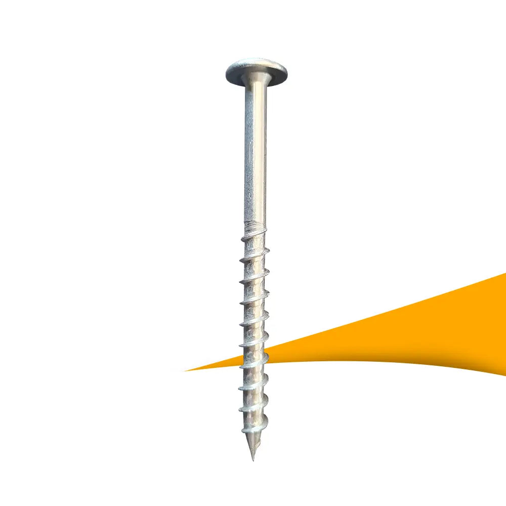 Tellerkopschroeven HSPT TK A2 TX40 8x80 mm (50 stuks) voor zonnepanelenmontage, RVS schroeven voor betrouwbare bevestiging, tellerkopschroeven bestellen bij solago.nl, op witte achtergrond met oranje podium