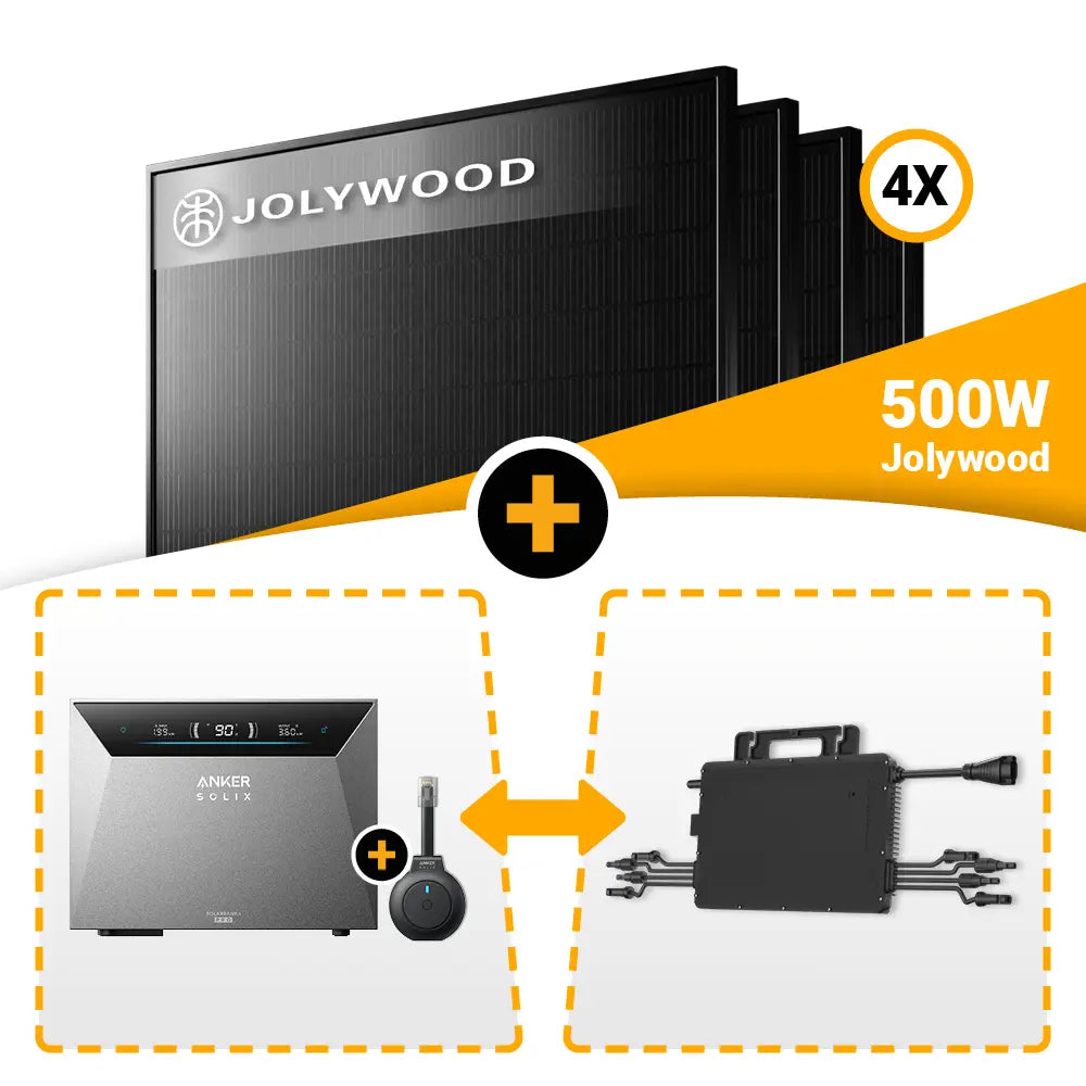 1000W plug & play zonnepanelen set (optioneel met plug-in thuisbatterij) | 2x Jolywood 500W Full Black bifacial