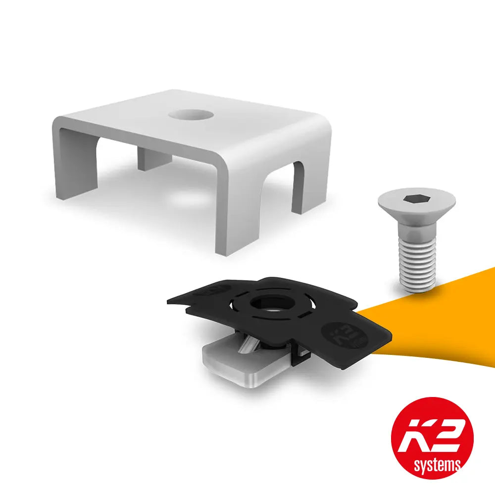 K2 BasicLock 22 set voor trapeziumdak 1003558 kopen bij solago.nl, montagesysteem op witte achtergrond met oranje podium