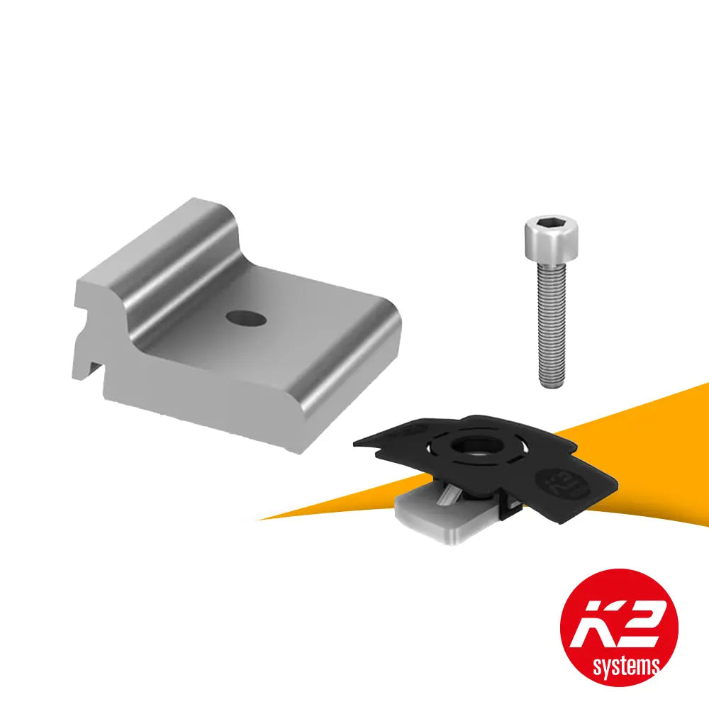 K2 Climber Set 36/50 2003145 kopen bij solago.nl, montageset voor zonnepanelenrails op witte achtergrond met oranje podium productfoto