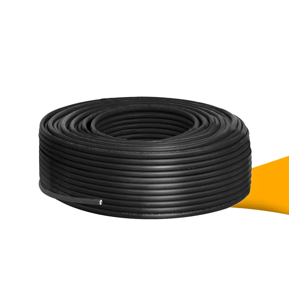Zwarte H1Z2Z2-K solarkabel 6mm² kopen bij solago.nl – rol kabel op witte achtergrond met oranje podium