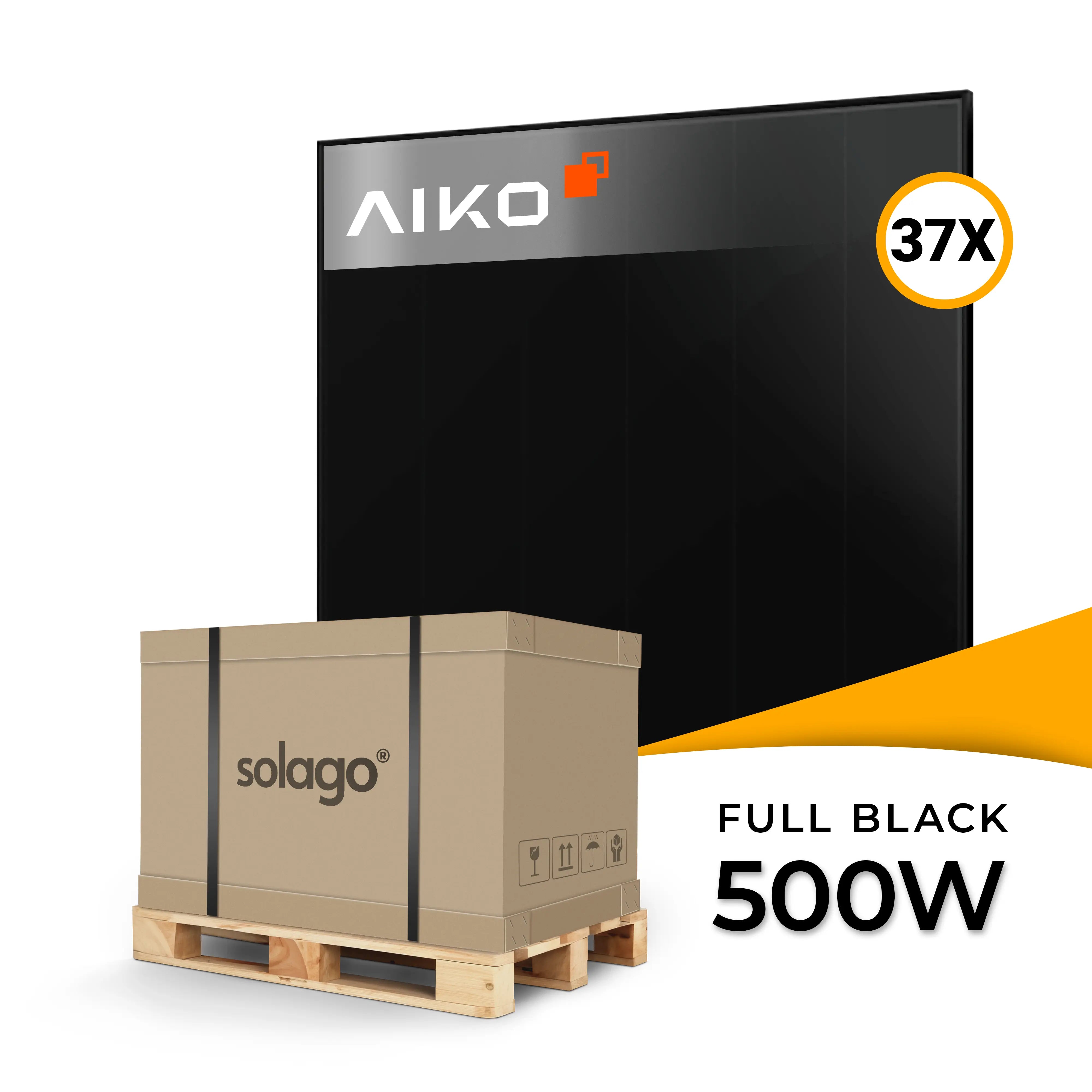 AIKO Solar 500W dual glass full black PV-paneel A500-MAH60Db NEOSTAR 2S+ – palletprijs (37 stuks) voor zakelijke en grote PV-projecten, nu PV-panelen kopen bij solago.nl