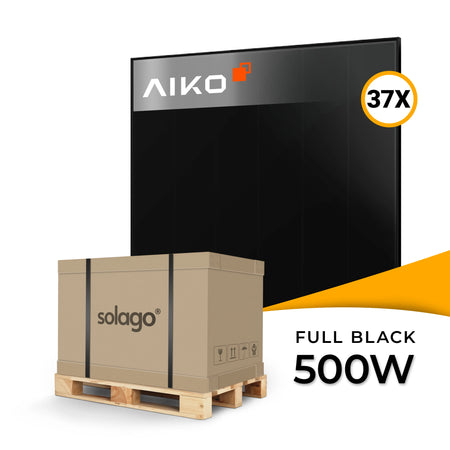 AIKO Solar 500W dual glass full black PV-paneel A500-MAH60Db NEOSTAR 2S+ – palletprijs (37 stuks) voor zakelijke en grote PV-projecten, nu PV-panelen kopen bij solago.nl