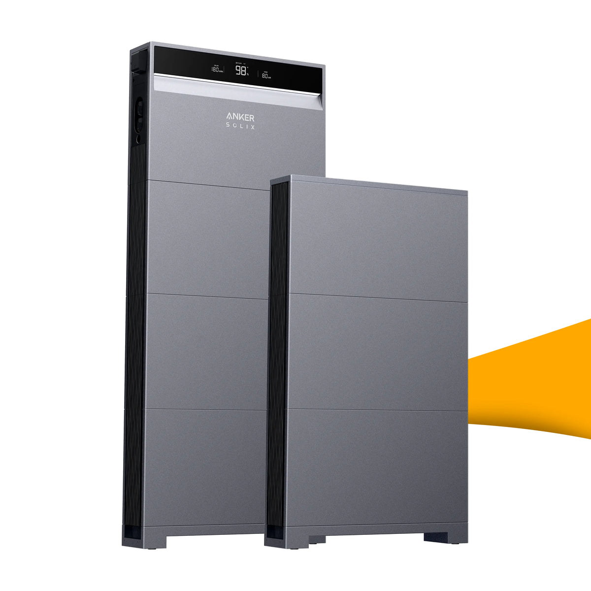 Anker SOLIX X1 hybride omvormer bestellen bij solago.nl, geschikt voor batterijopslag, witte achtergrond oranje podium