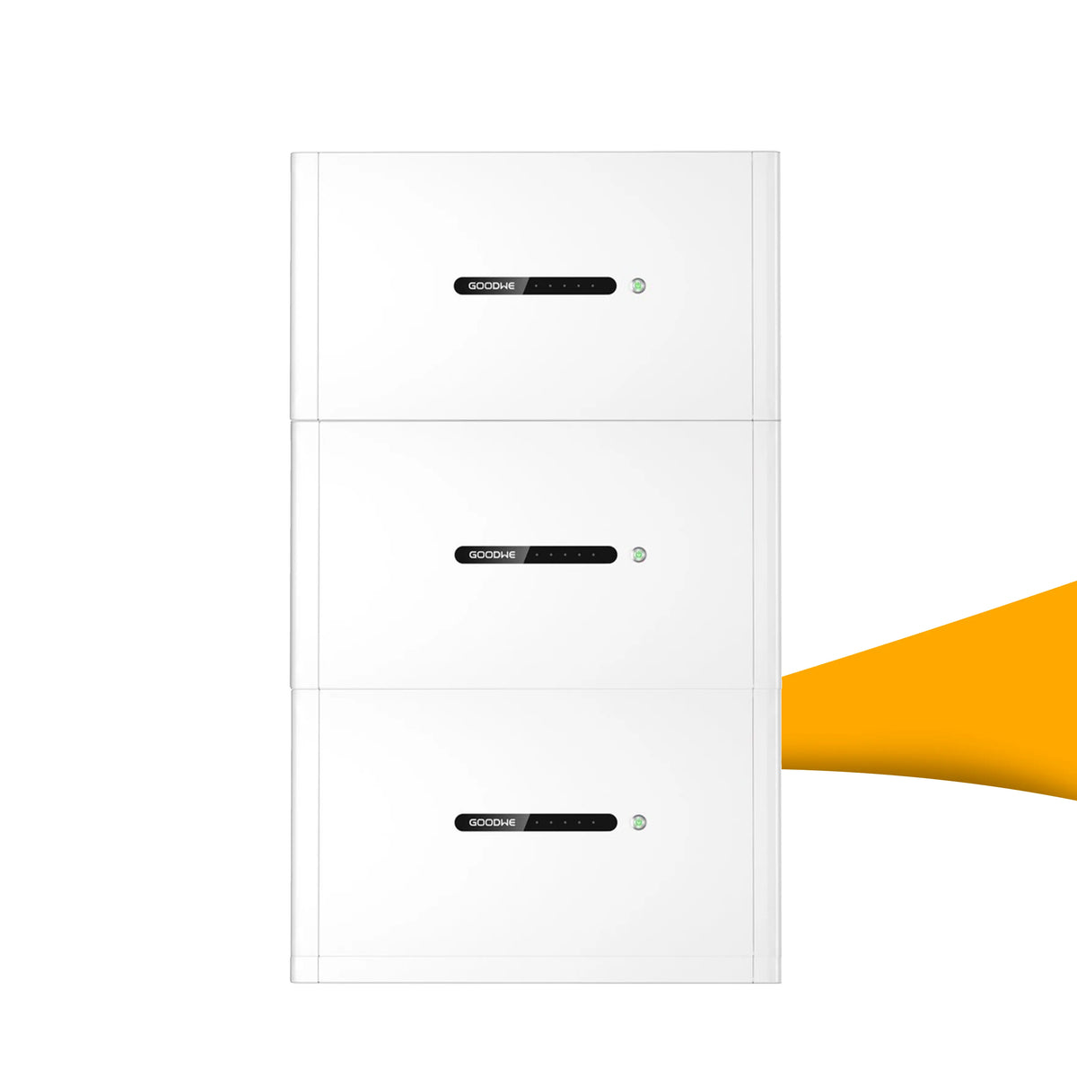 GoodWe Lynx D zonne-batterij 15 kWh voor zonnepanelen, hoge opslag voor meer eigen verbruik en efficiënt energiebeheer, kopen bij solago.nl, op witte achtergrond met oranje podium